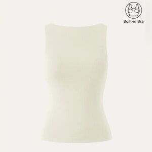 OGL Cotton Rib Stretch Cotton Boatneck Brami Cream Tank Built In Bra size XS NWT
